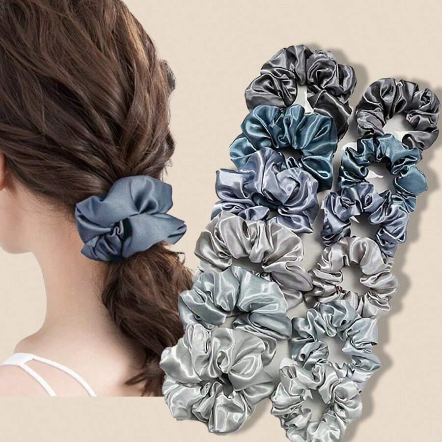 12 Stück blaue Satin Scrunchies Haargummis, 2025 neue Haraccessoires, elegante Haargummis für den Pferdeschwanz, vielseitig geeignet für alle Haartypen, für den Alltag & Reisen, Geschenk für Freunde, Hochzeitssaison, Scrunchie Haargummis