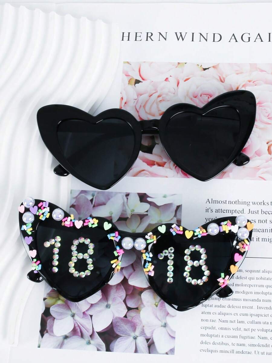 Perle Herz-förmige Geburtstagsgläser für Damen - 18., 21., 30., 40., 50. Geburtstag, Hochzeitsgeschenk Accessoire, Party Dekoration, Foto Accessoire, Mode Brille