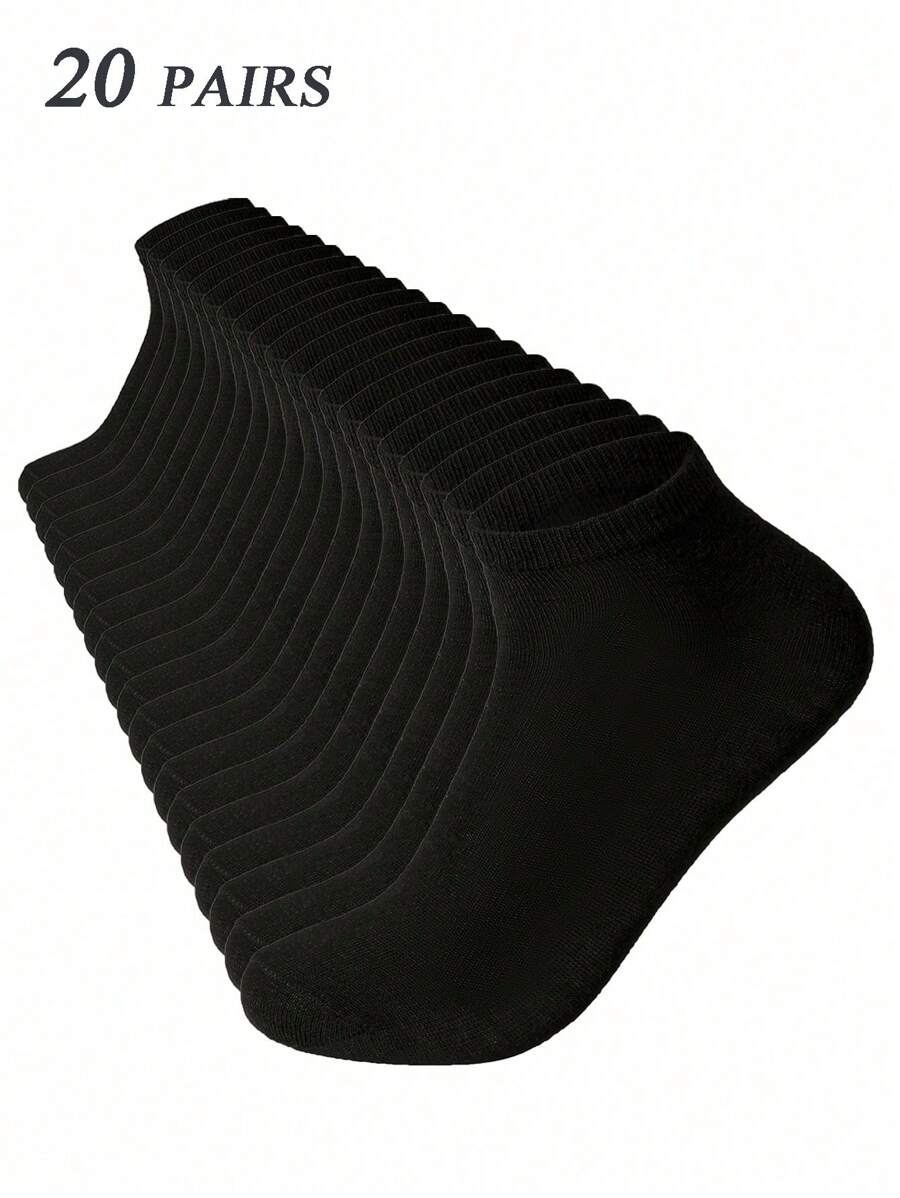 20 pares de calcetines unisex, calcetines deportivos, calcetines negros tobilleros, calcetines invisibles, de unicolor y estilo minimalista, adecuados para uso casual diario