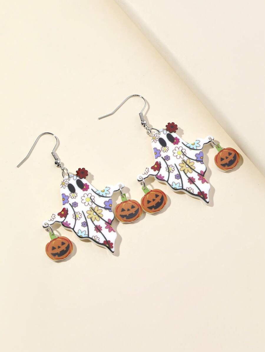 1 Par de Brincos Pendentes Acrílicos de Fantasma Travesso e Abóbora de Halloween, Adequado para Festa de Halloween, Celebrações de Festivais, Acessórios de Joalheria