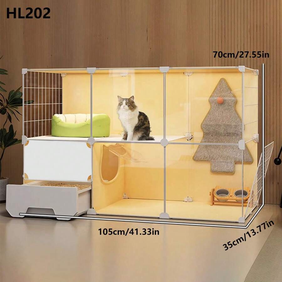 Cat Cage With Litter Box, Indoor Home Cat Condo, All-In-One Cat Bed, Litter Box, Cat Furniture For Apartment