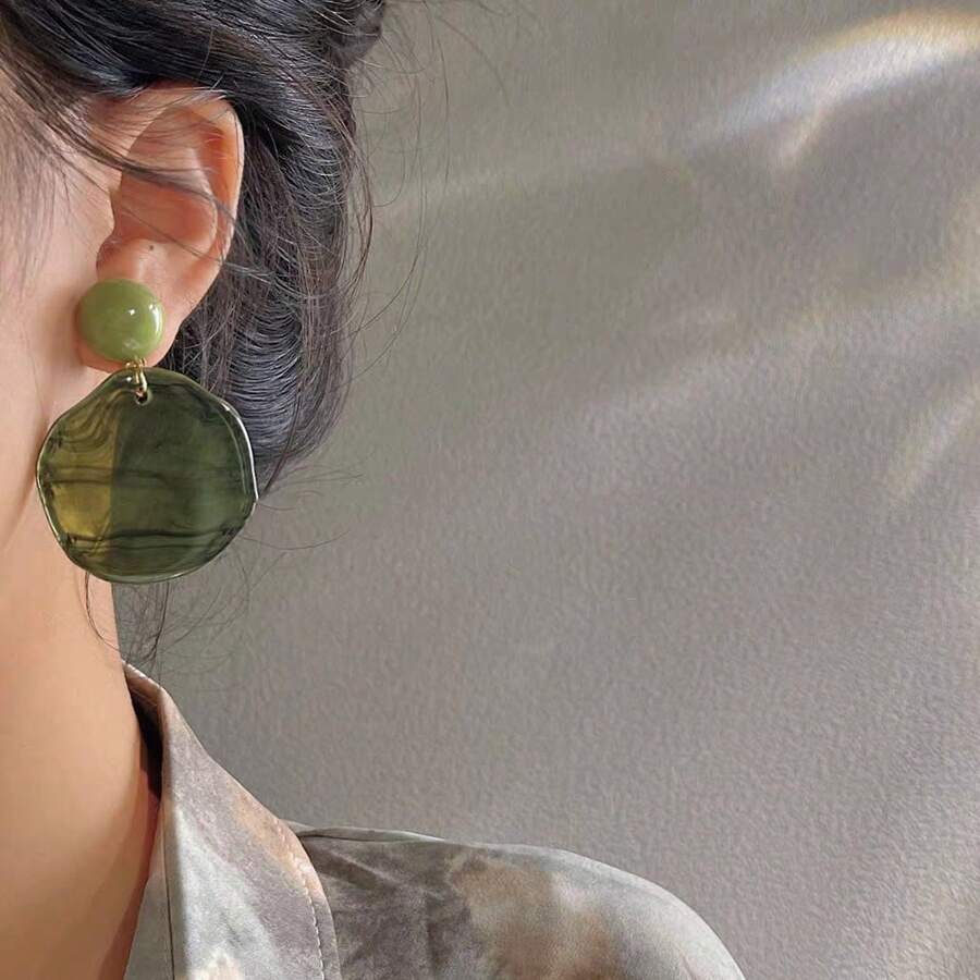1 par de brincos femininos vintage com tie-dye francês, estilo esmeralda, formato assimétrico, para uso diário, para fashionistas