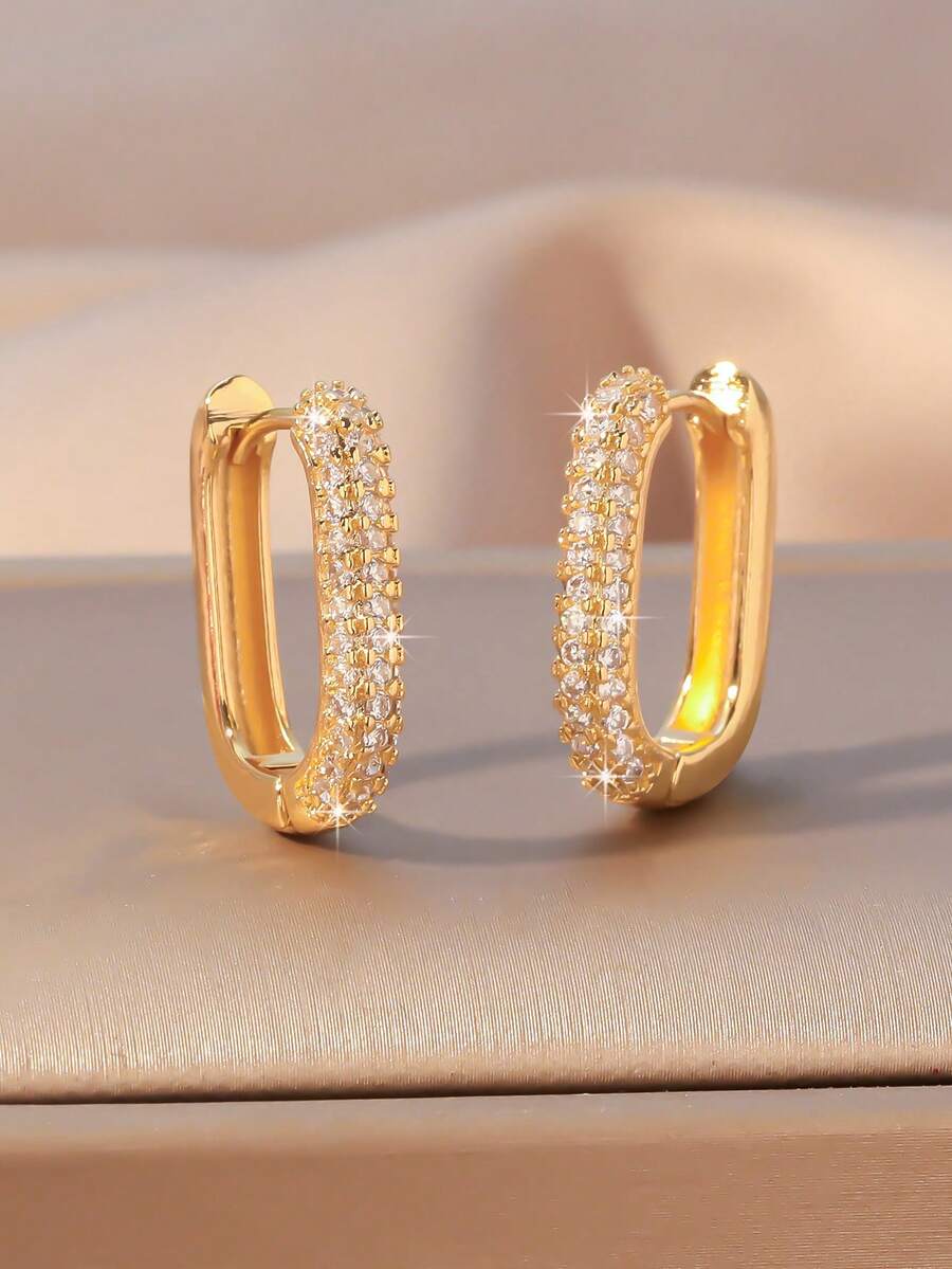 2 Stücke modische, elegante U-förmige Ohrringe mit Zirkonia Einlagen, geeignet als Schmuckgeschenk oder für den täglichen Gebrauch