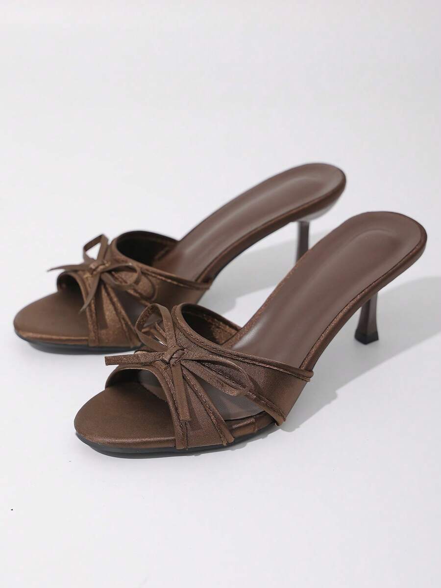 hanxiangyuzu Women's Black Bow High Heel Sandals, Open Toe Stilettos Slide Sandals For Party, Wedding