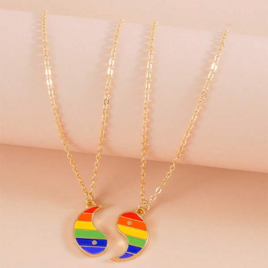 1 pièce Nouveau collier Yin Yang, créatif arc-en-ciel coloré dégrade collier couple Tai Chi Bagua pour un port quotidien