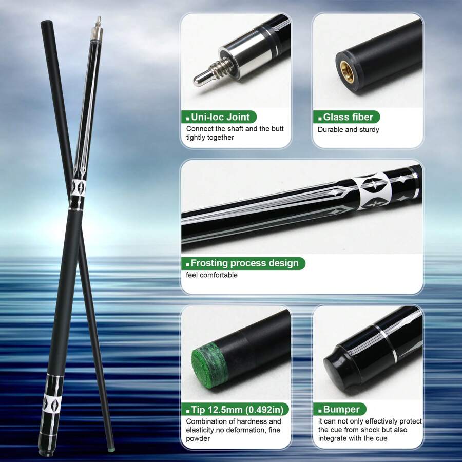 High-Quality Fiberglass Billiard Cue - Specially For Beginners, 12.5mm Multi-Layer Tip, Strong Grip, , Non-Deformation, PU Anti-Slip Handle, Stainless Steel Shaft Protection, Suitable For 8-Ball, 9-Ball, Black Ball. Quick Release Design, Perfect Gift For Billiard Lovers, 18-20 Oz
