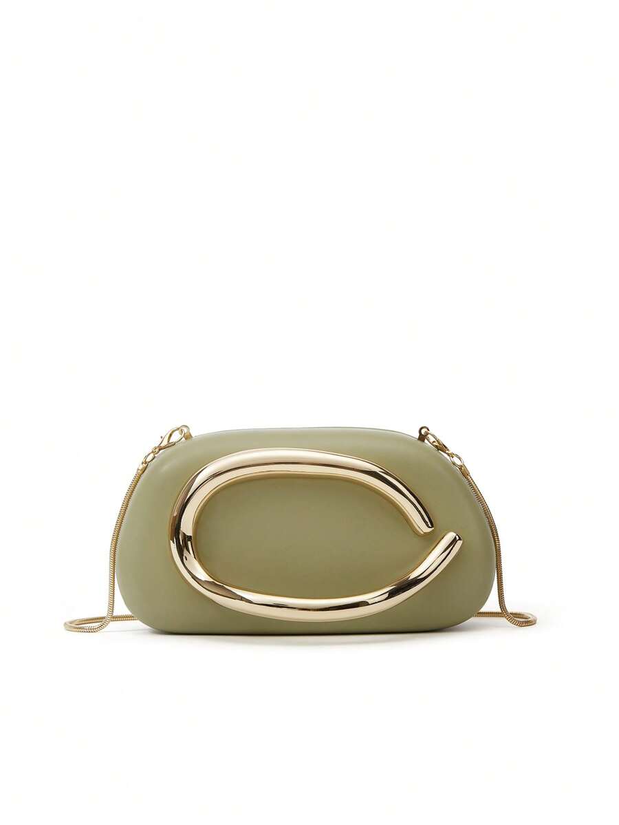 Mini bolsa clutch redonda clássica com alça e alça de metal vintage