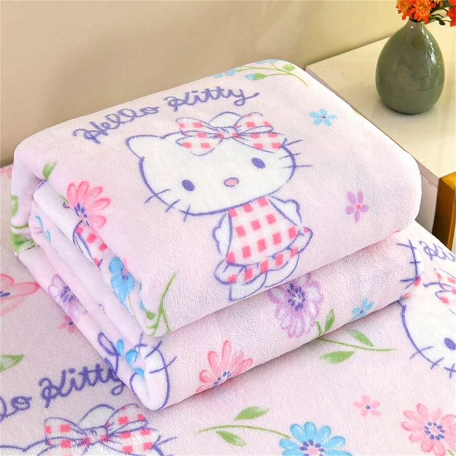 Sanrio 1pc / Sanrio Sleep Comfortably On A Warm And Cozy Cartoon Blanket With Cute Hello Kitty Designs On It. This Soft And Supple Flannel Top Will Keep You Comfortable And Cozy. Suitable For Sofas, Beds, And Office Napping - Modern Knitted Design, Ultra Soft Home, Picnic, And Travel Blankets - All Season Comfortable Personalized Blankets,Room Decor