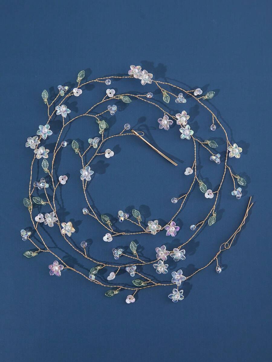 1 Stück Blumen-, Blatt- und Reben-Design Braut Haarband 42,5 Zoll, Braut Haarzubehör geeignet für Hochzeit, Party, Geburtstag