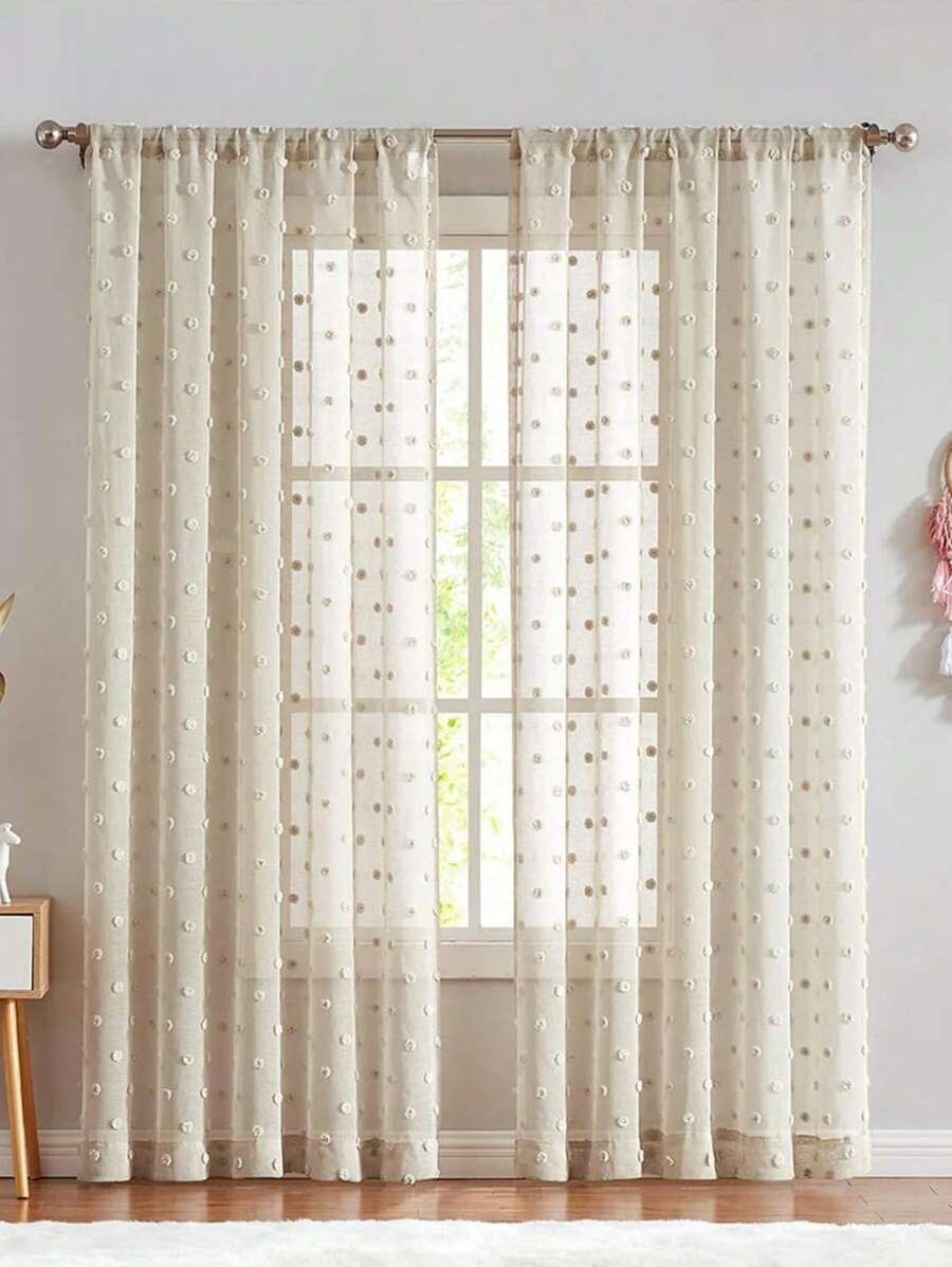 1 Stück französischer Luxus weiß bestickter 3D Flauschkugel Vorhang, vielseitig einsetzbar für Kinderzimmer, Wohnzimmer, Schlafzimmer, Küchen Dekoration
