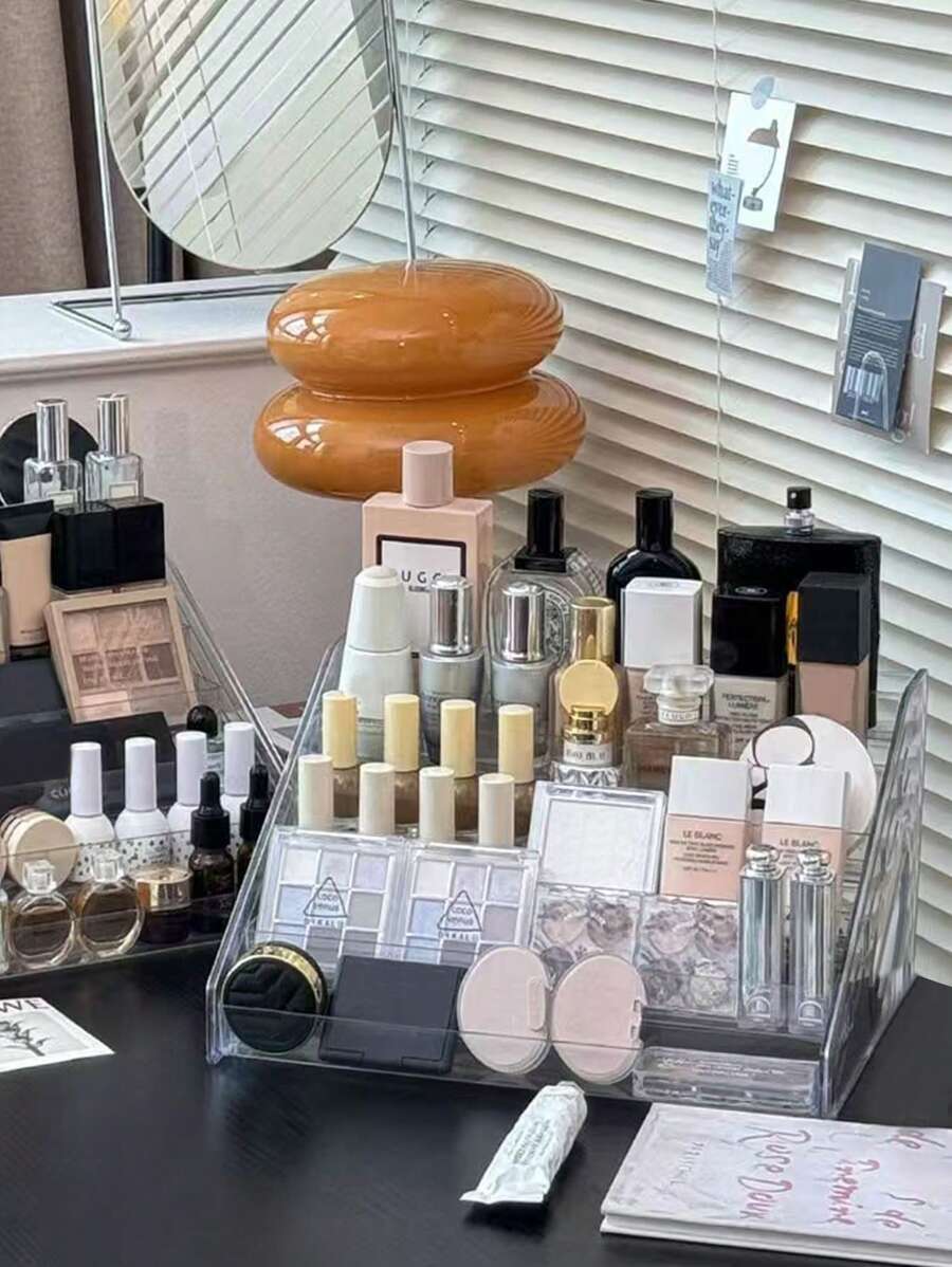 Acrylic Clear Multi-Layer Makeup Organizer - Cosmetic Storage Rack For Nail Polish, Eyeshadow Palettes & More - Polished Finish, Portable Design For Bathroom Organization
