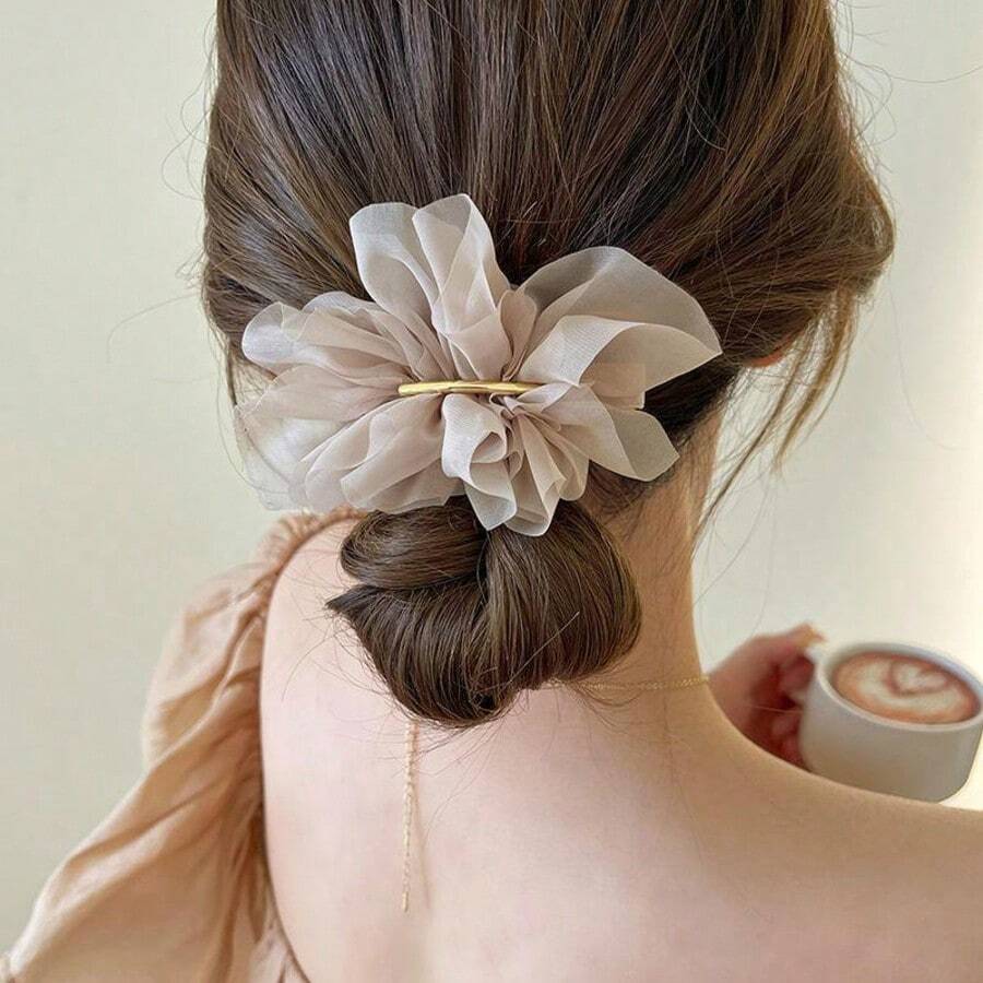 Neue Stil für Sommer 2025 hoch glamouröse Seiden-Haarblume Haarspange für Zopf hinten am Kopf, hochwertige und einfache Haarspange für Frauen