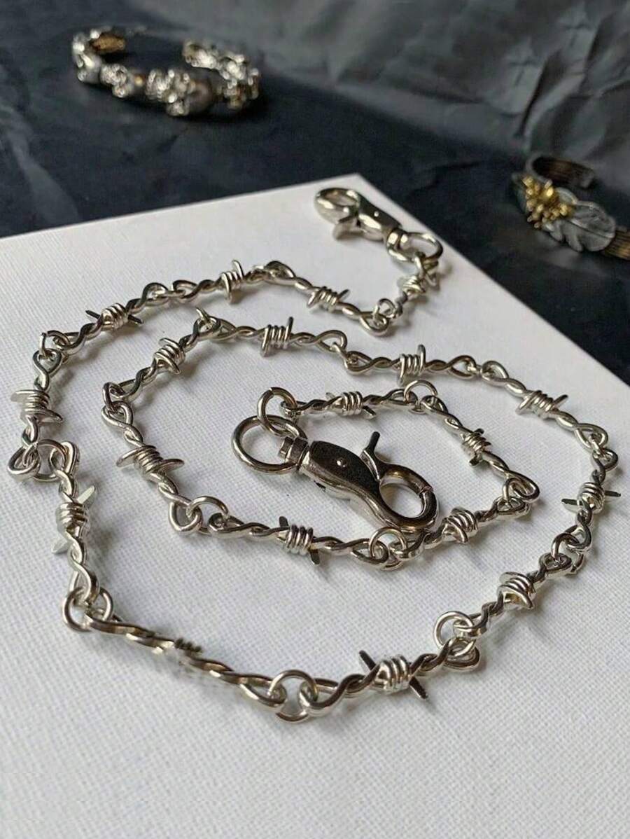 1Pc Punk Thorns Wire Barbed Trousers Long Waist Chain Hippop Grunge Goth Women Men Pants Jeans Accessories