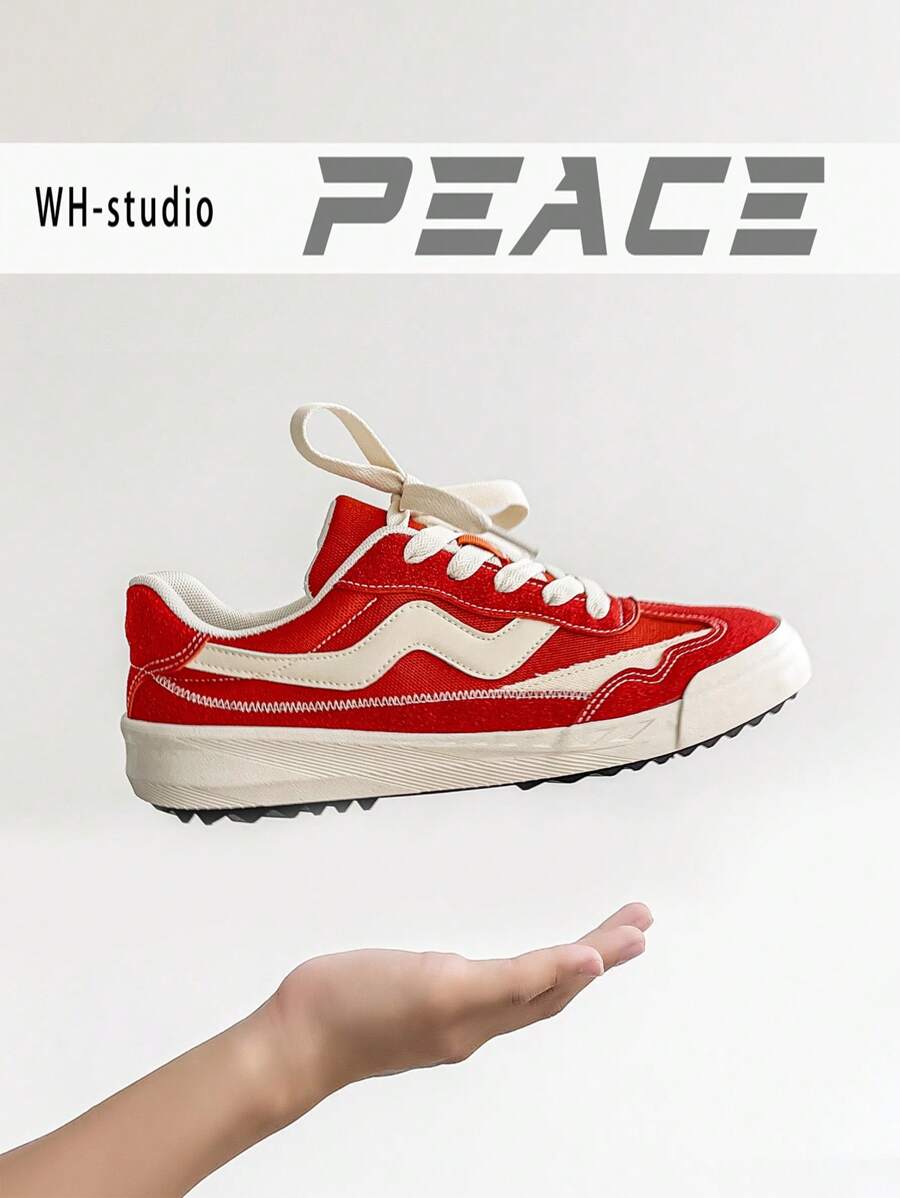 Men's Casual Canvas Sneakers, Retro Vintage Style With Color Blocking, Low-Top Lace-Up Fashion Leisure Shoes For Spring Summer, Suitable For Daily Wear