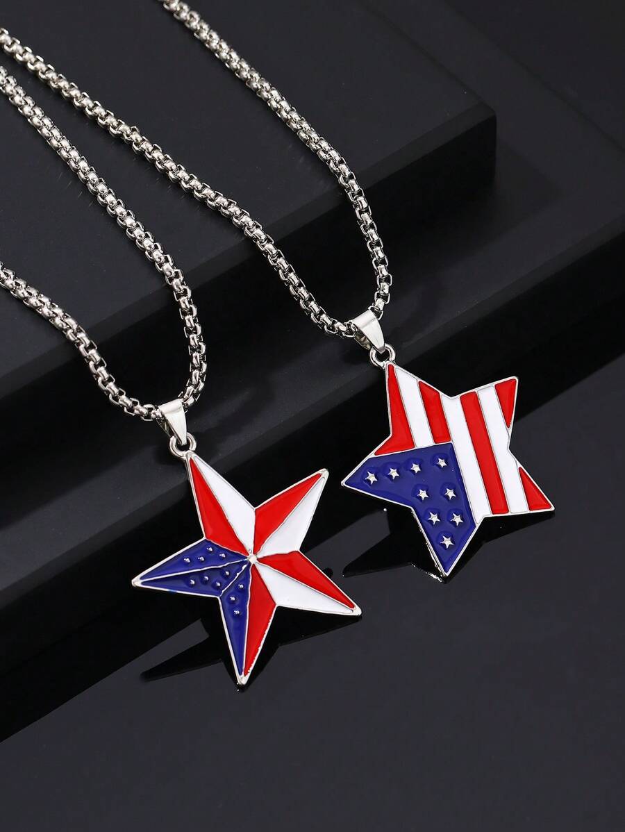 1pc Fashionable Unisex US Independence Day Star Pendant Necklace, Suitable For Men & Women Daily Wear Or Celebration Gifts