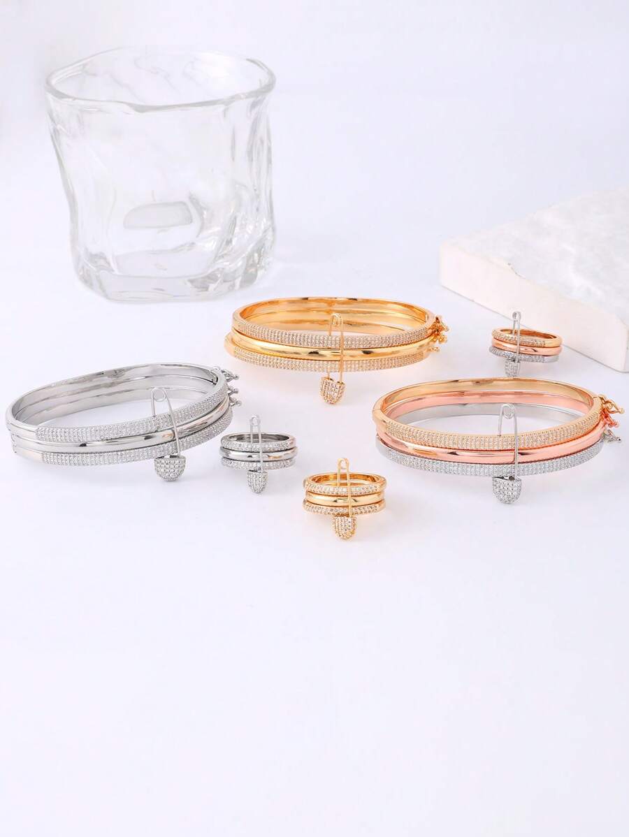 1 Peça Conjunto de Pulseira e Anel Destacáveis de 3 Cores, Moda Estilosa, Estilo Europeu e Americano Popular