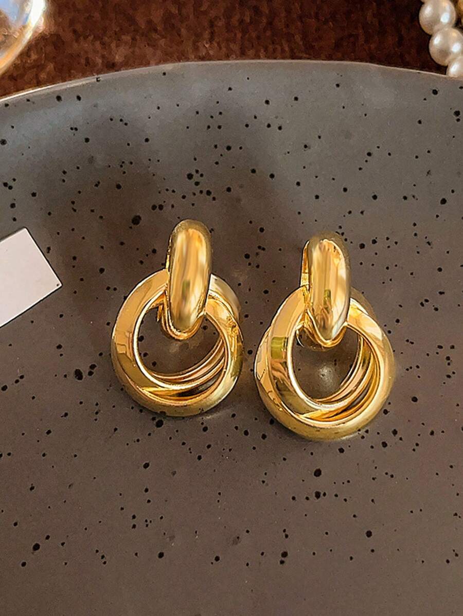 1 Par de Brincos de Pino com Argola Vintage de Metal, Joia de Orelha Elegante de Design Minimalista para Mulheres