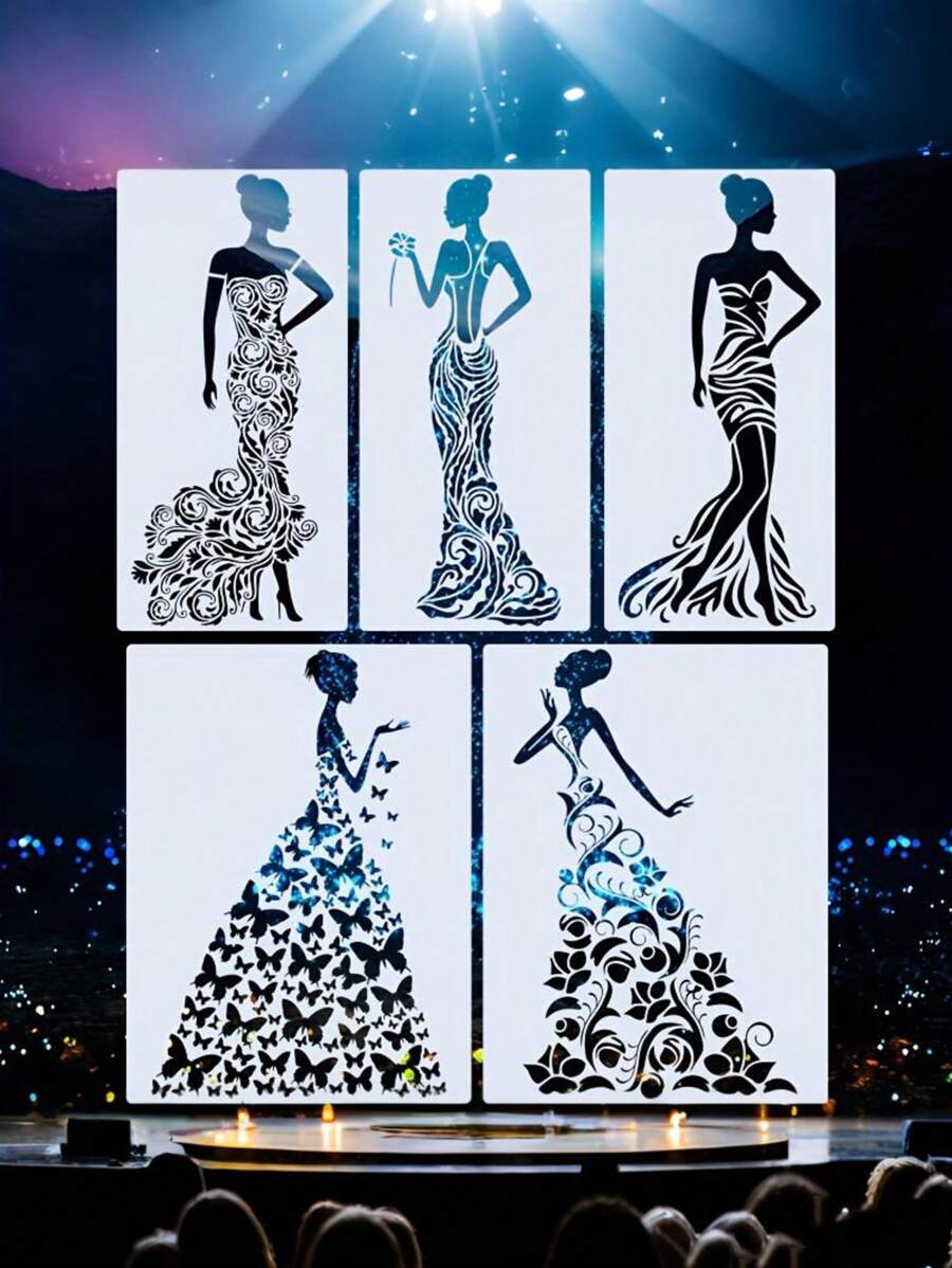 5pcs Beautiful Girl Themed Painting Templates, Butterflies, Flowers, Leaves, Vines, Clothing Elements, Illustrations, Wall Art, Frame, Art Creation Materials. Reusable, Washable DIY Artworks. Home Decor Craft Templates. With Good Flexibility And Durability, Sturdy And. For Tattoo And Body Art Bleeding Templates,School Supplies,Back To School