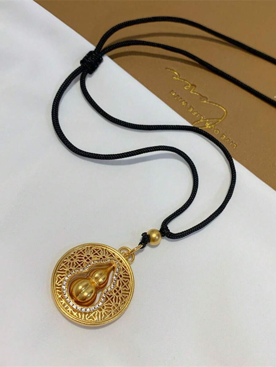 Colar com pingente de cabaça giratório de alta qualidade, estilo neochinês, luxuoso, de aço inoxidável, com strass, para mulheres