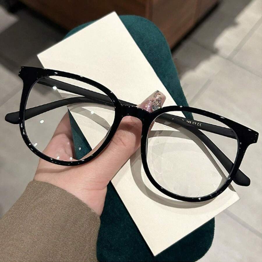 1 Stück schwarze modische und vielseitige Brille mit Sehstärke, flache Modespiegel