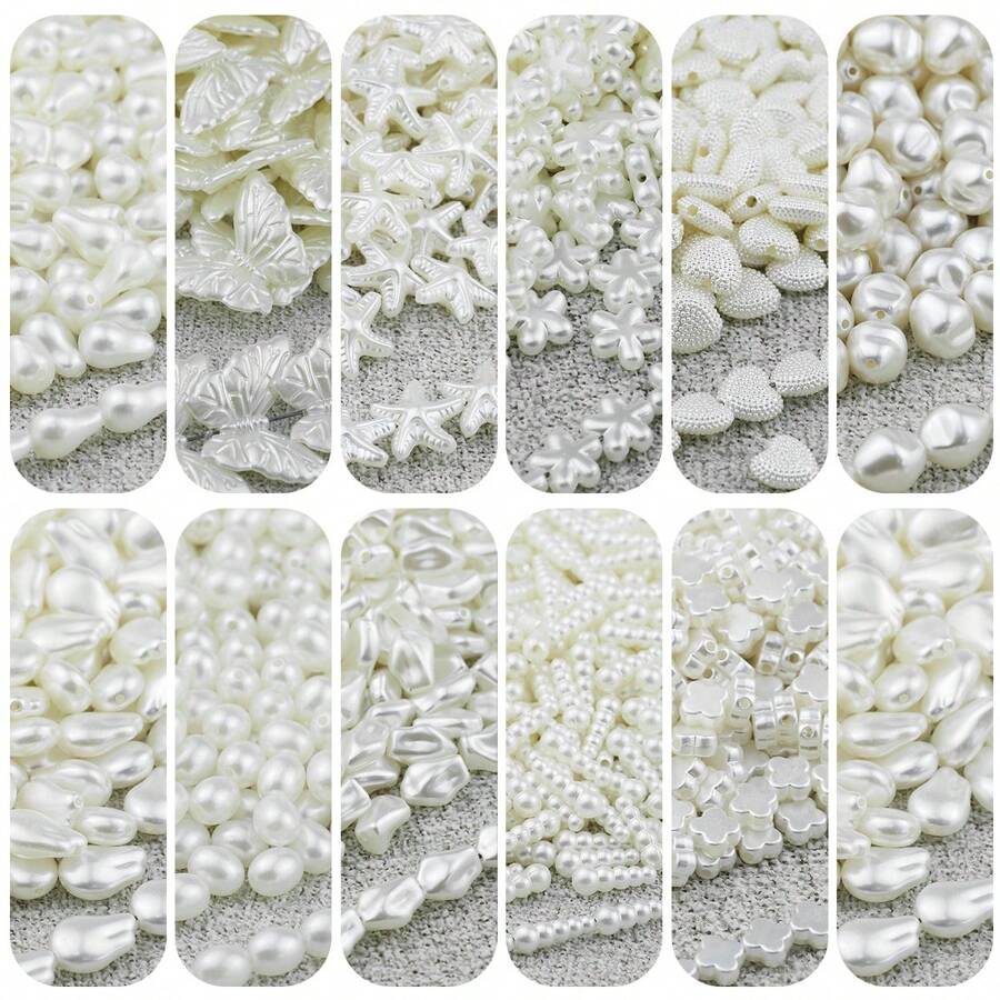 10/30/50/100pcs White Acrylic Beads With Butterfly, Heart, Clover, Water Drop Shapes, Perforated Spacer Beads For DIY Jewelry, Accessories, Hair Decoration, Earrings, Garments, Phone Chains