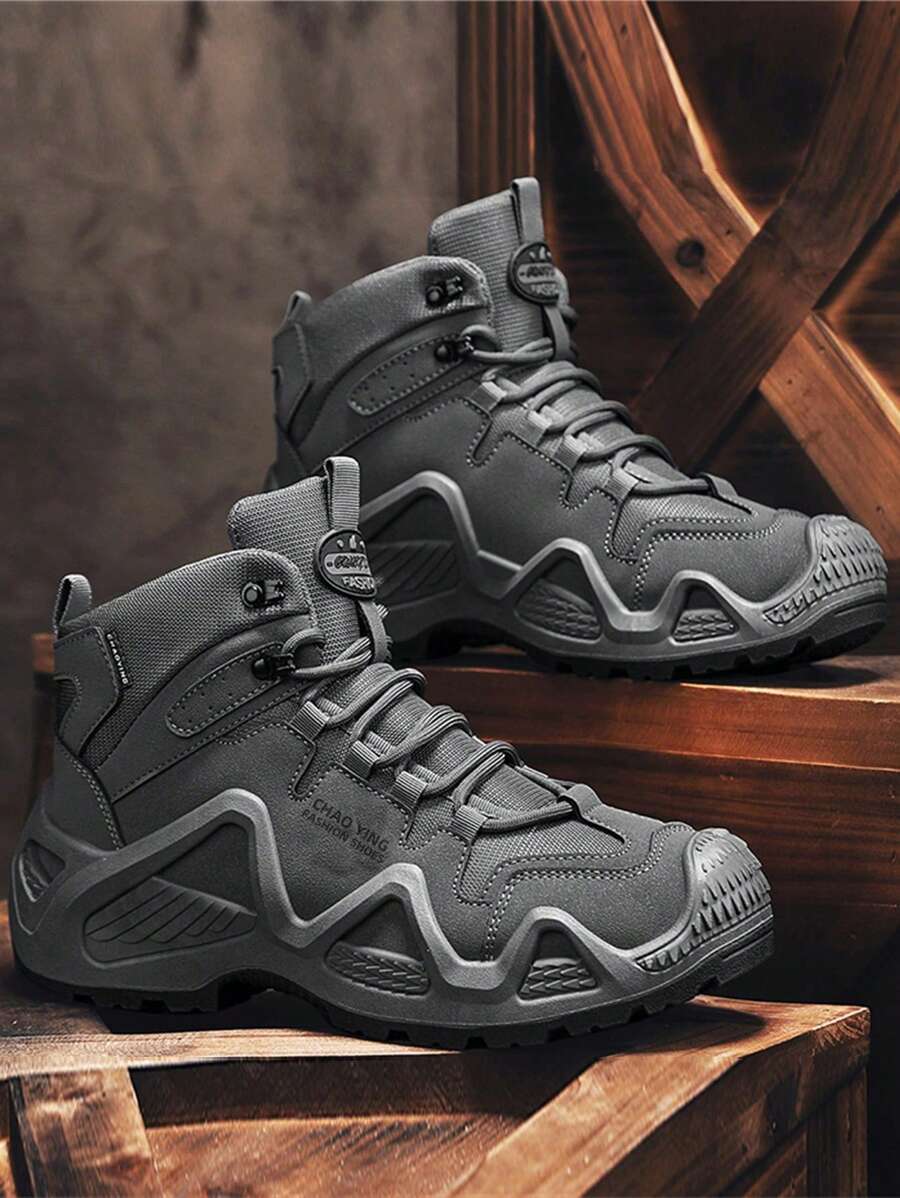 Men's Outdoor Hiking Boots, High-Top Leather Patchwork Boots, Retro Style, Comfortable Multi-Function Soft Bottom Lightweight Outdoor Work Safety Boots