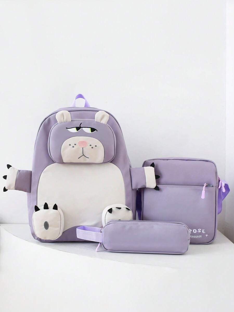 Conjunto de 3 piezas para el regreso a la escuela: nueva mochila de nailon con diseño de dibujos animados lindos, bolso mensajero y estuche para lápices. Puede llevarse en un hombro, con cierre de cremallera suave, personalidad única y de moda, adecuado para uso diario, vacaciones, compras y actividades al aire libre, versátil.