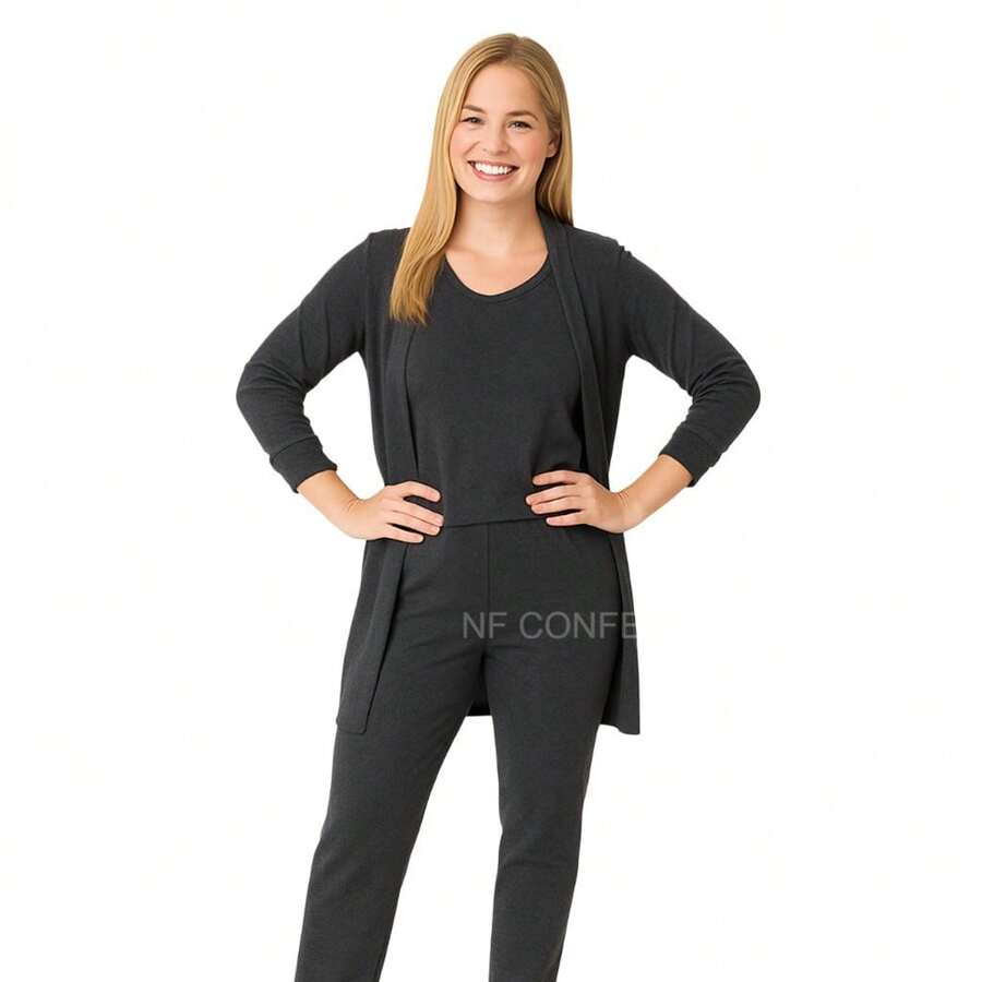 Conjunto Trio três peças Cardigan regata e calça liso viscolycra inverno