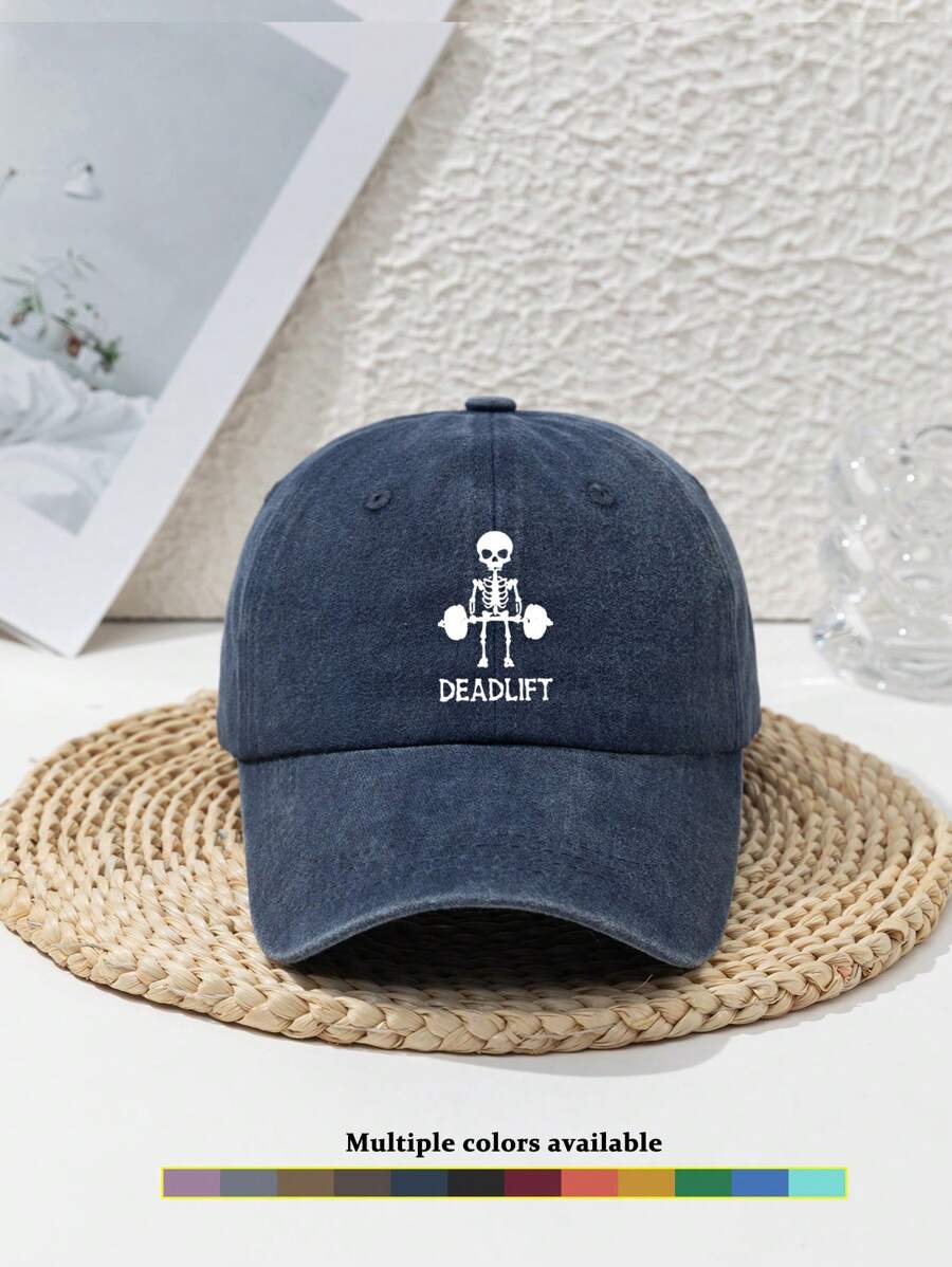 1 Stück Herren süße kleine Totenkopf Hanteln Design verstellbare vintage zerstörte Outdoor Sport Baseball Kappe, geeignet für den täglichen Gebrauch, Frühling/Sommer/Herbst/Winter