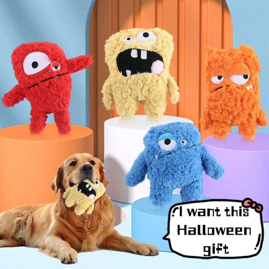 Plush Dog Toy With Monster Design, Featuring Sound Bubble And Crinkle Paper For Interactive Play, Suitable For Indoor And Outdoor Use, Pet Dental Chew Toy, Monster-Themed Gift For Dogs & Cats For Halloween And Christmas