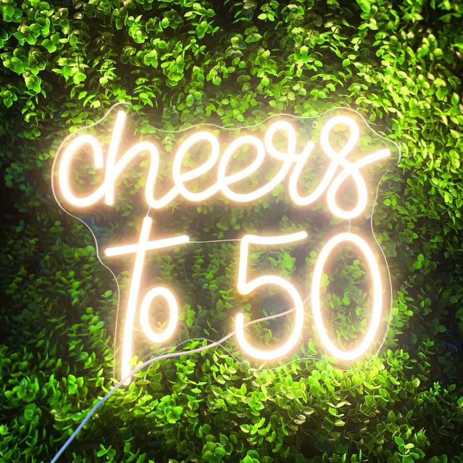Insegna al neon "Buon 50° Compleanno" | Insegne al neon per 50° compleanno per decorazione da parete, luce al neon a LED bianco caldo, insegna a lettere, luce al neon per camera da letto, bar, compleanno, matrimonio, decorazione festa, compatibile USB con laptop