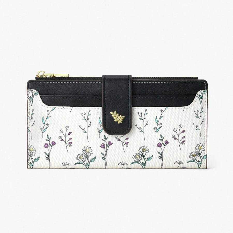 Suphiar SUPHIAR Women's Long Wallet - Fresh Floral Print Light Blue Snap + Golden Leaf Multi-Card Slots Zipper Design For Women Wallet Purse Wallet Cute Wallet Wallet Mini Wallet Small Wallet