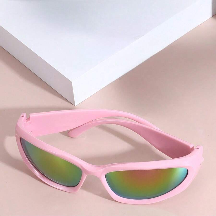 1 Stück Damen rosa Y2K Stil Sport Modebrille, geeignet für Strand, Musikfestival Preppy Stil für Schulanfang quadratische Form