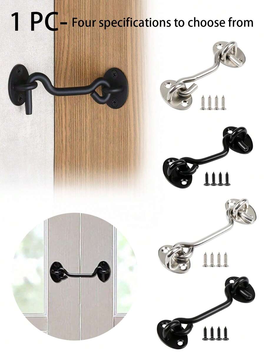 Gancio anti-vento in acciaio inossidabile nero, accessori per gancio per finestra rinforzato, accessori per gancio per finestra, gancio in acciaio inossidabile, accessori per gancio per finestra rinforzato con un aspetto elegante, semplice e pratico, che aggiunge privacy a qualsiasi porta scorrevole, perfetto per fissare la posizione di porte, cancelli e finestre, adatto per bloccare strappi, porte di capanni o finestre che si aprono
