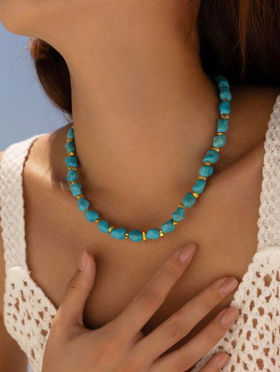 1 colar feminino de contas, estilo casual de resort de praia de verão, adequado para uso diário, reuniões, presentes