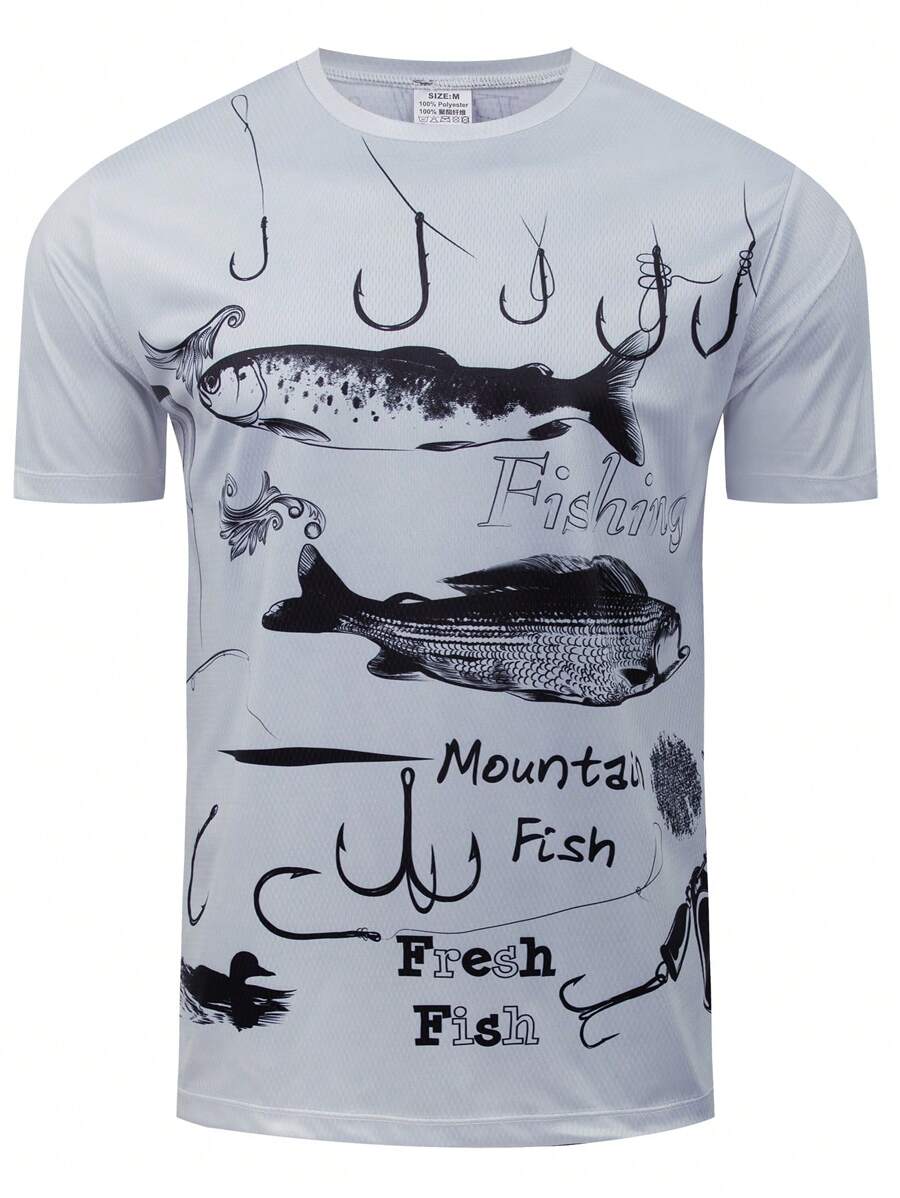 Fisching T-Shirt mit kurzen Ärmeln, Herren Anglerbekleidung, UPF 50 Sommersonnenschutz, Outdoor Sport Fisching Hemden