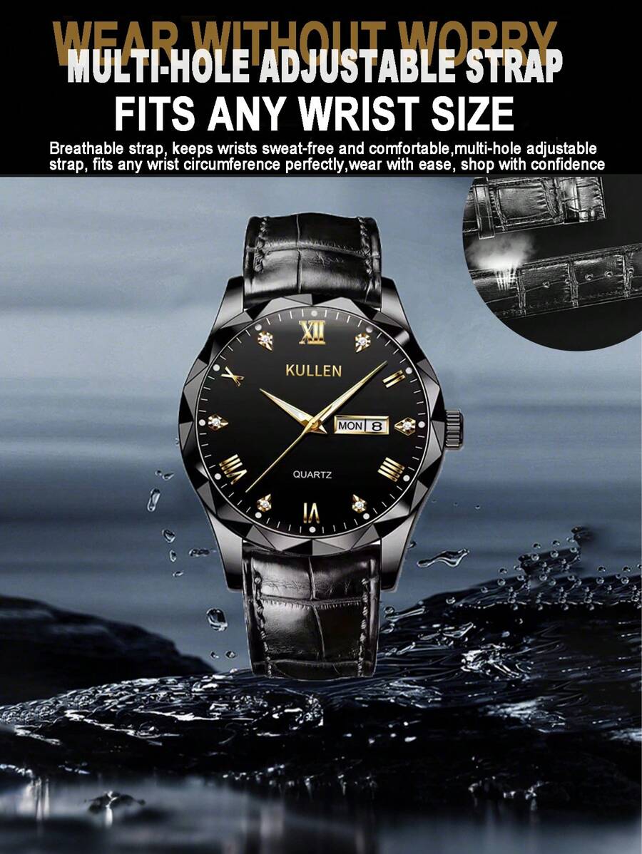 1pc Men Watches, A Stylish Casual Sports Quartz Watch With A Pu Leather Strap. It Is Suitable For Wearing On Occasions Such As Work, Travel, And Business Activities. It Is A Daily Ornament, A Men's Present, A Festival Gift, An Eid Al-Adha Gift For Family And Friends, And A Father's Day Gift.