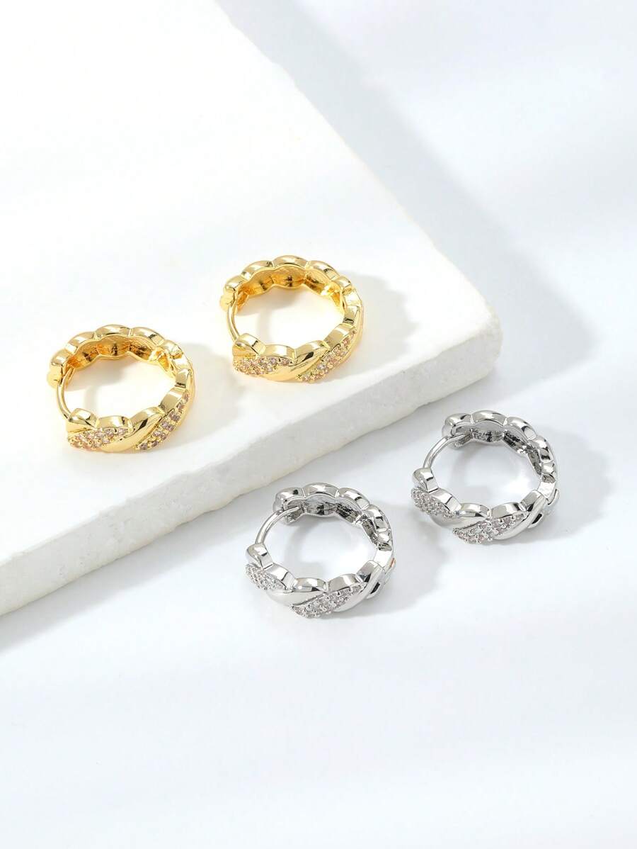 1 Pair Twisted Copper Cubic Zirconia Hoop Earrings, Versatile Personal Style Jewelry