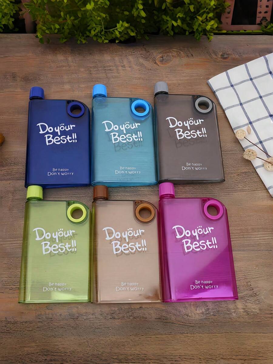 1pc Flat Water Bottle,380ml Portable Plastic Transparent Water Bottle A5 Plastic Memo Paper Travel Flask For School Activity Outdoor Gym Cycling Hiking