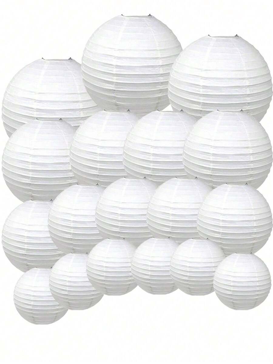 18PCS Mix Sizes White Round Chinese Paper Lanterns Assortment For Wedding Party Festival Decoration And DIY Painting Props