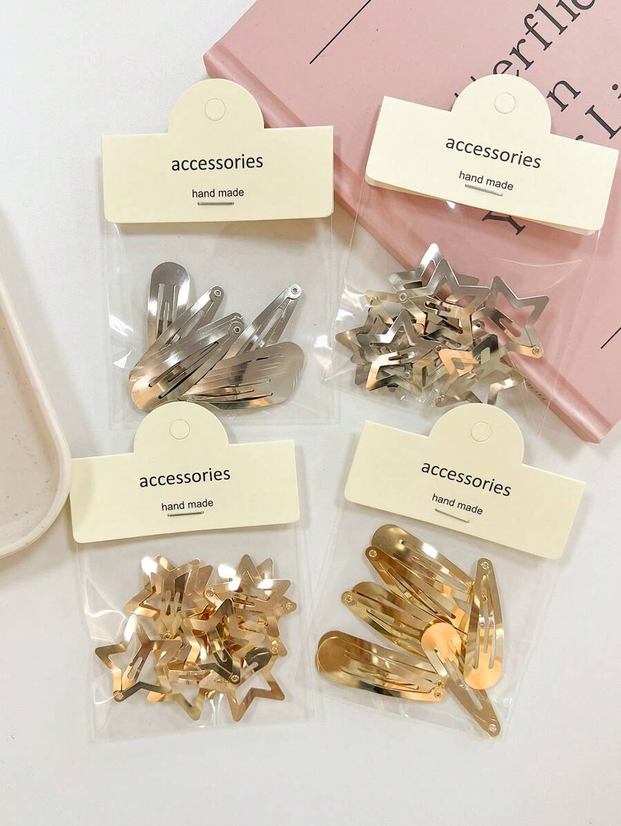 10pcs Women's Fashionable Elegant Hairpin Set, Includes Minimalist Star Side Clip, Teardrop Hair Clip, Bangs Clip, Suitable For Everyday Use, Claw Clips, Hair Claws, Clips For Hair, Hair Slide, Hair Barrettes, School Stuff