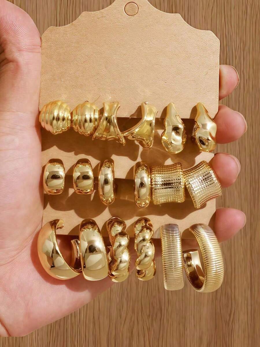Conjunto de 6/18 peças de brincos geométricos vintage em formato de C, brincos de pino clássicos da moda para mulheres