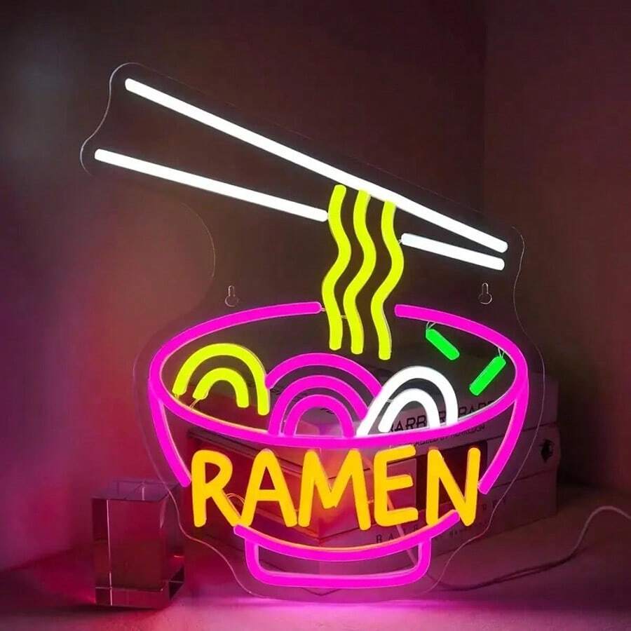 Ramen LED Neon Sign - Multicolor Dynamic Wall Art With Vibrant Ramen Noodle Design, USB-Powered Kitchen Bedroom Decor, Anime Gift For Food Lovers, Bedroom Night Light | Whimsical Decor | Wallmounted Sign