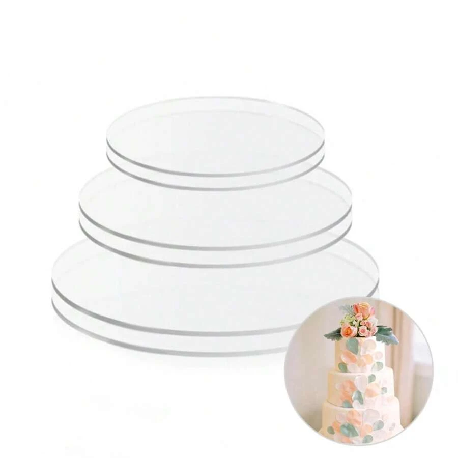 2Pcs Reusable Acrylic Cake Disc Round Happy Birthday Cake Base Plate Blank Acrylic Topper For Layered Cakes Decorating Tools