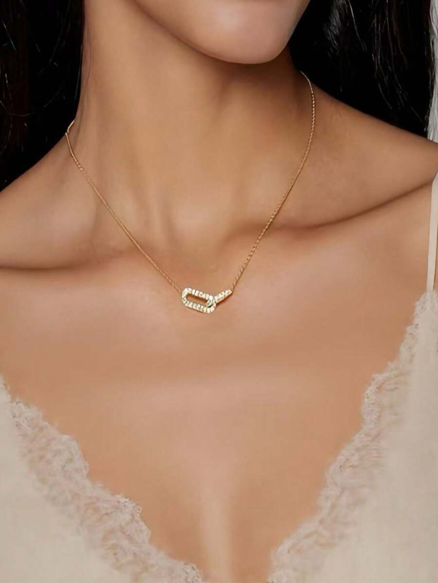 1 pezzo Collana con pendente in acciaio inossidabile, design elegante a fermaglio d'oro, semplice pendente ovale aperto, regalo di gioielleria per ragazze