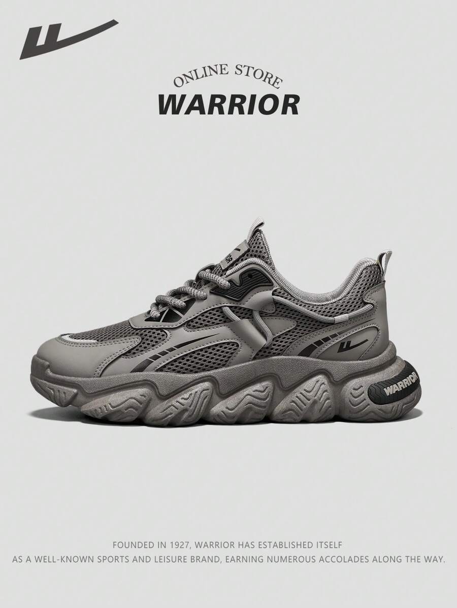 WARRIOR 1 Pair 2025 New Warrior Series Men's Chunky Sneakers, Campus Shoes, Low-Top Lace-Up, PU Mesh Upper, Cushioned & Elevated Sole, Suitable For Spring, Summer, Autumn Wear, Outdoor, Daily, Work, Study, Leisure