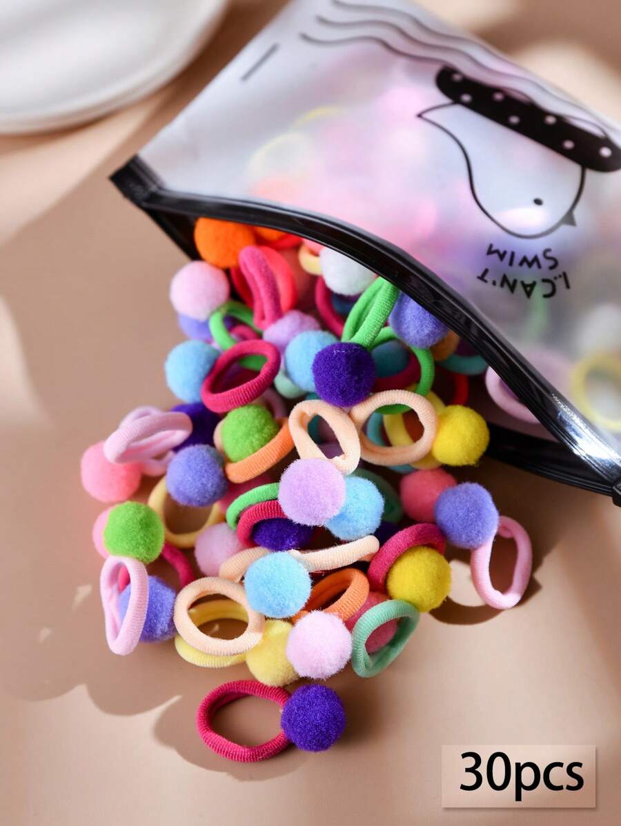 30 Stücke/Packung Bunte Flauschige Bommel Haargummis, Niedliche sortierte Haaraccessoires für Frauen, vielseitig für Pferdeschwanz und Dutt