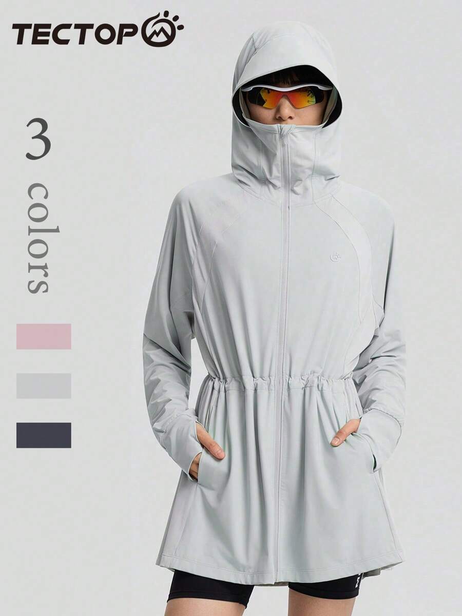 TECTOP Women's Outdoor Sun Protection Clothing UPF200+ Spring And Summer Mid-Length Waist Design Hooded Breathable Cool