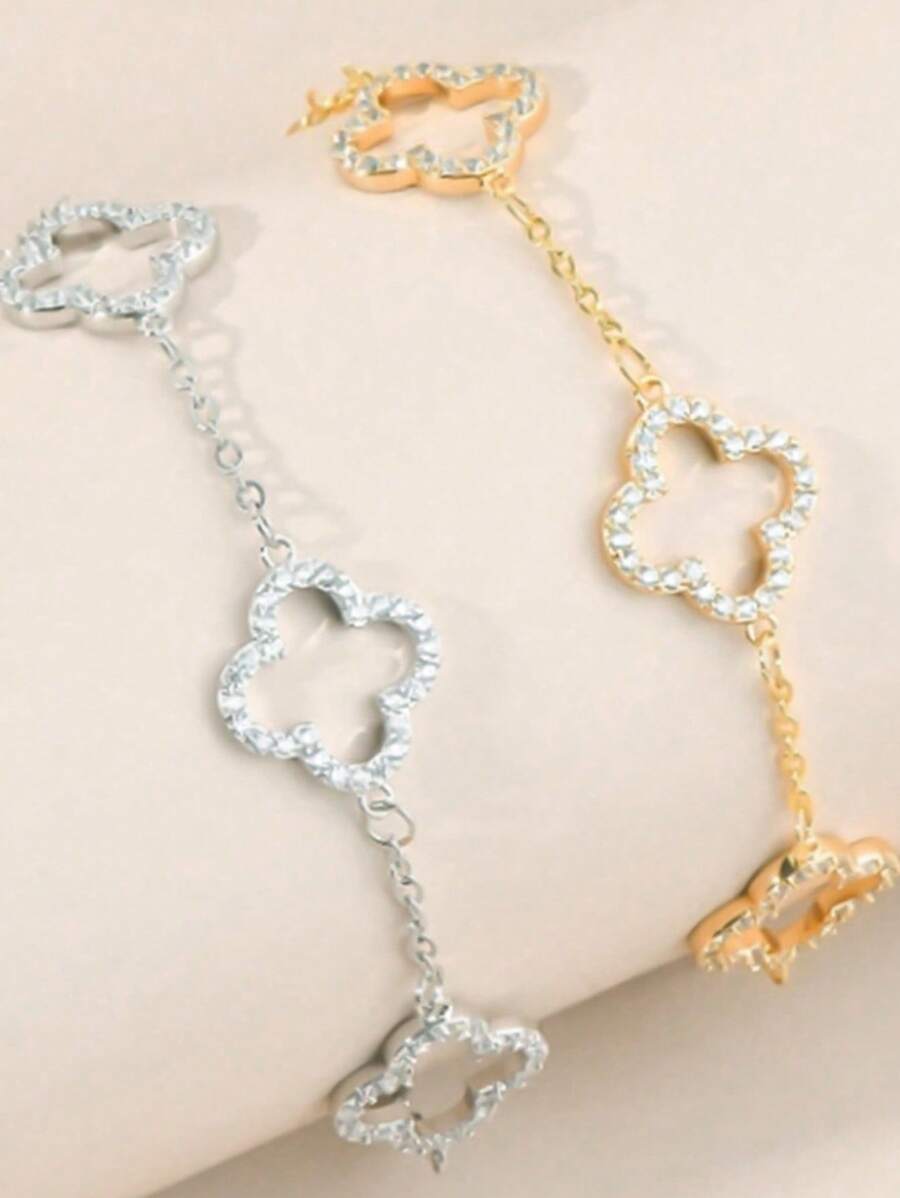 Conjunto de 2 pulseiras de aço inoxidável com 5 pétalas em formato de flor, adequado para uso diário, casais, eventos formais, festas e presentes