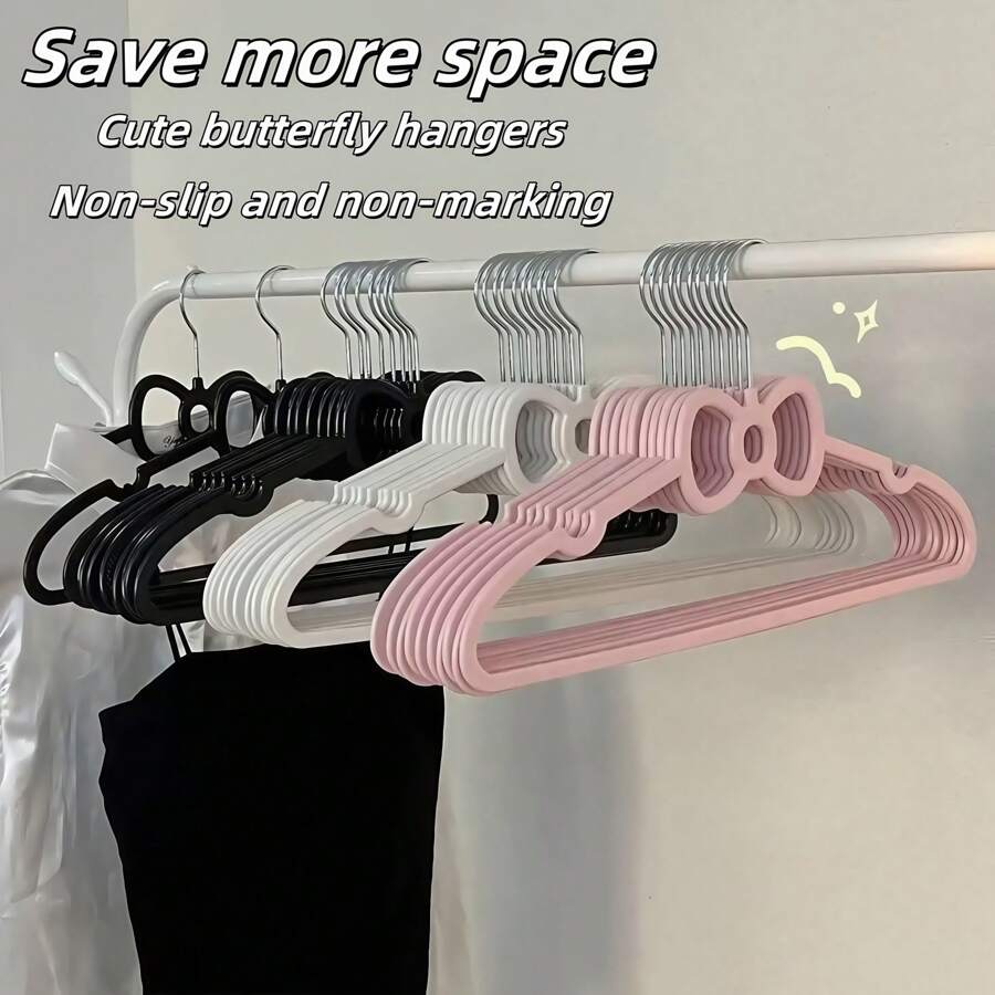 10pcs/20pcs 2025 Latest Popular Bow Plastic Hangers, 360° Rotatable Hooks, Storage Clothes, Underwear, Suspenders, Pants, Skirts, Etc., Suitable For Dormitories And Households, Tidying Up Wardrobes, Saving Space, Non-Slip And Traceless